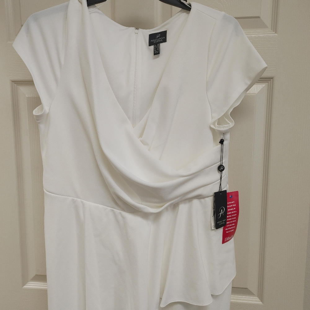 Asymmetrical White Jumpsuit With Surplice Top | - Picture 3 of 5